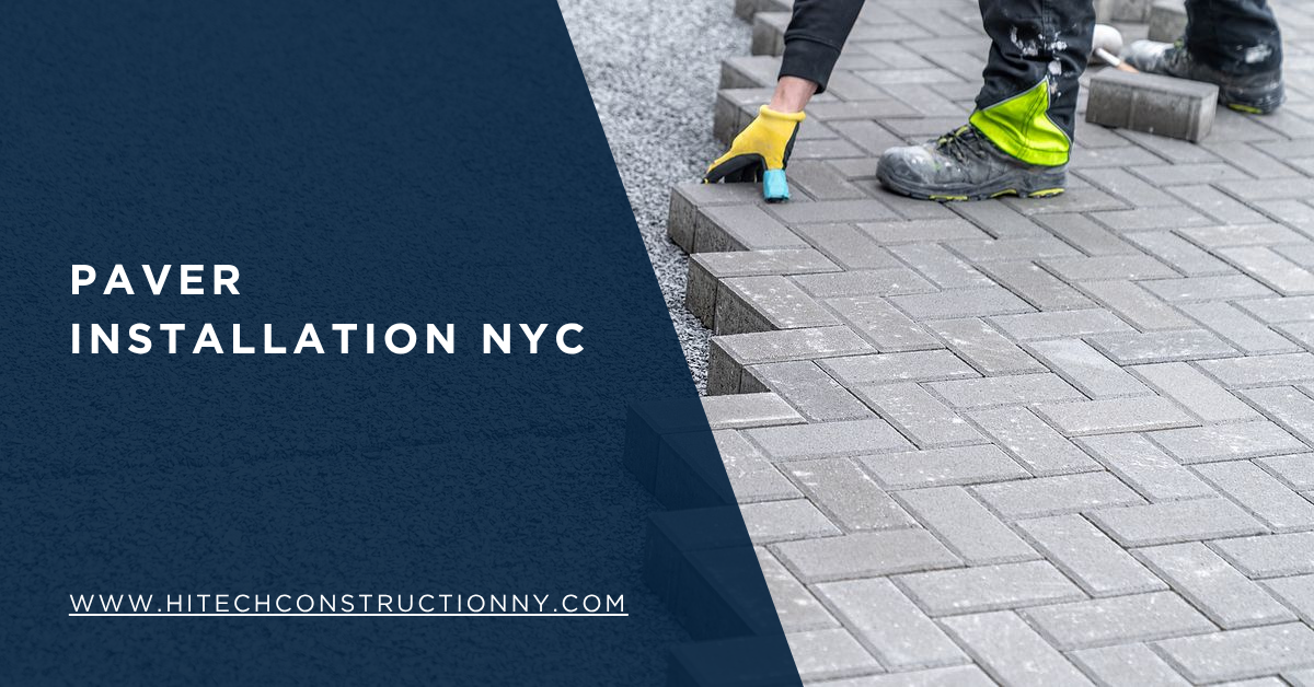 Paver installation NYC with workers laying interlocking concrete pavers